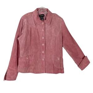 VINTAGE METROSTYLE Jacket Kids 18T Pink Suede Leather Cuffed Lined 6 Buttons